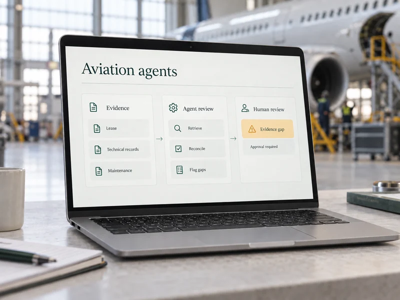 Aviation agent workbench linking aircraft evidence, agent review and human approval.